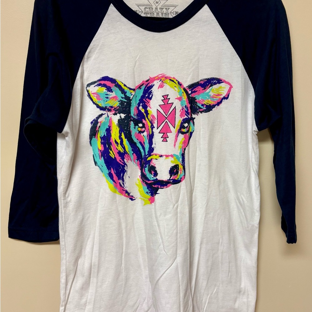Crazy Train Cow Graphic Baseball Tee